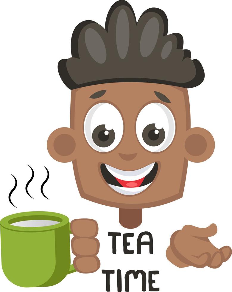 Boy with hot tea, illustration, vector on white background.