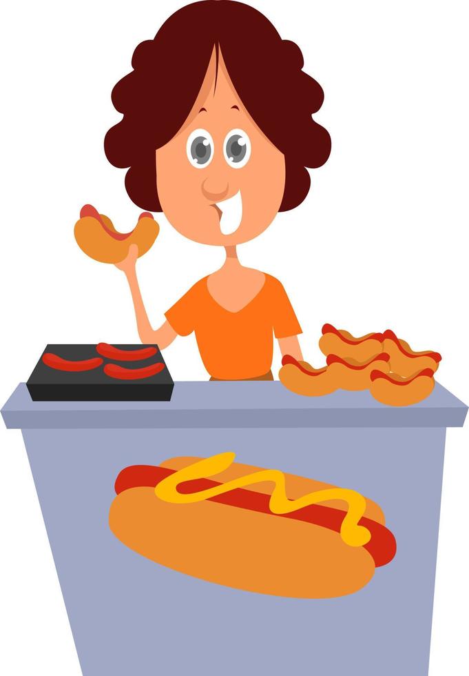 Hot dog seller, illustration, vector on white background.