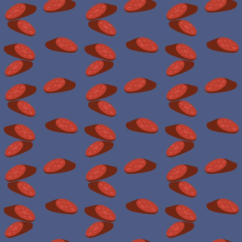 Tasty sausage pieces,seamless pattern on dark purple background. vector