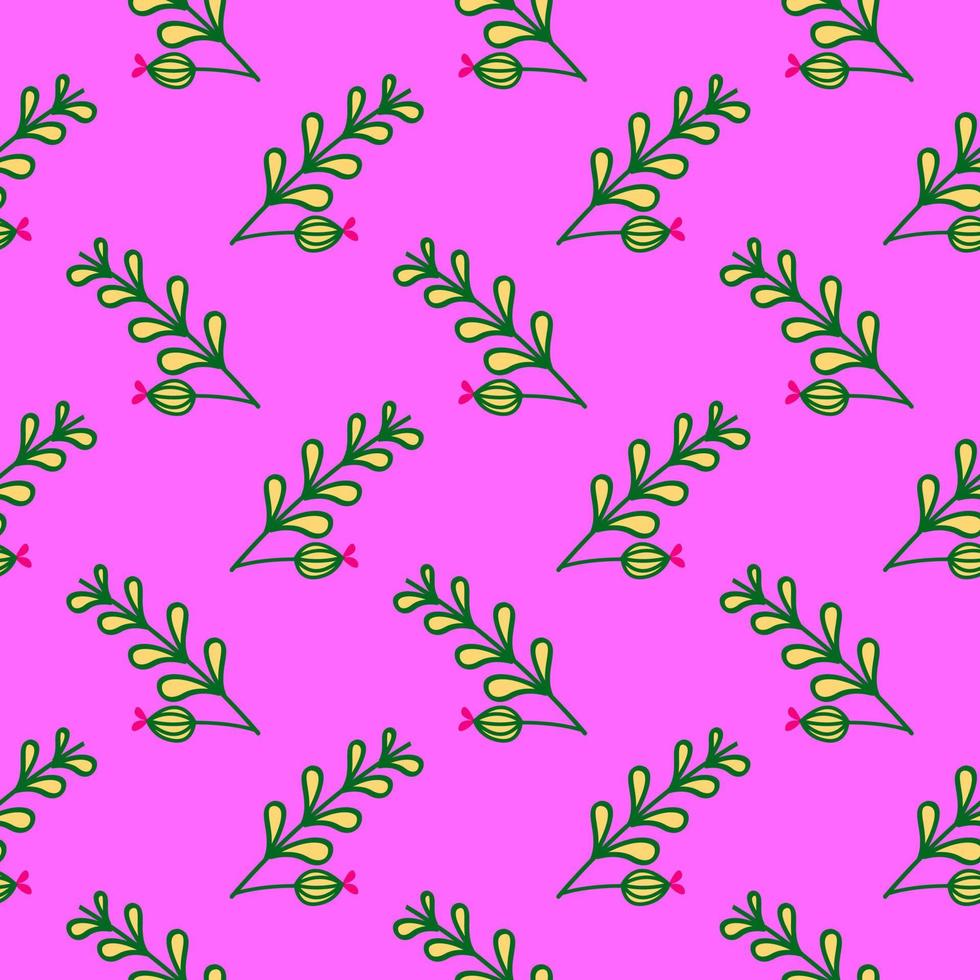 Yellow plant, seamless pattern on purple background. vector