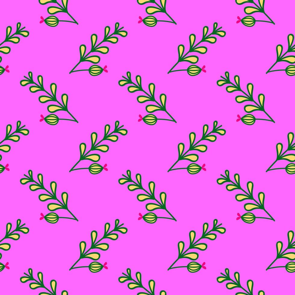 Yellow plant, seamless pattern on purple background. vector