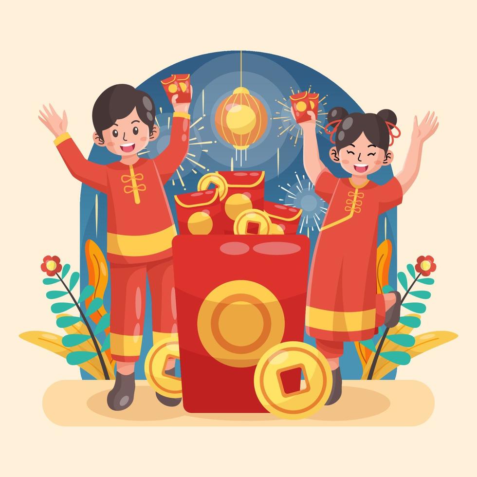 lindos niños celebran la actividad del año nuevo chino vector