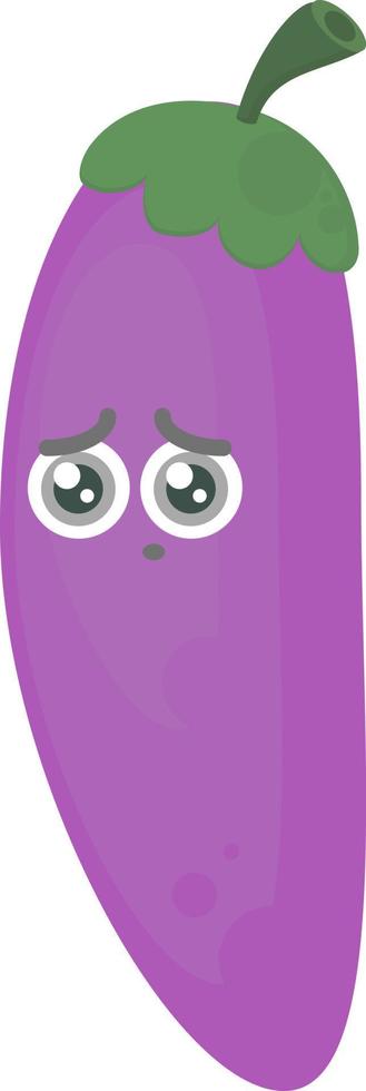 Sad eggplant, illustration, vector on white background.