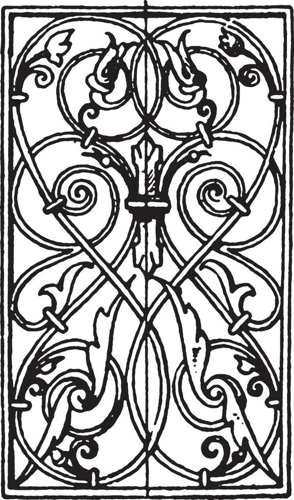 Wrought-Iron Oblong Panel is German Renaissance design, vintage engraving. vector