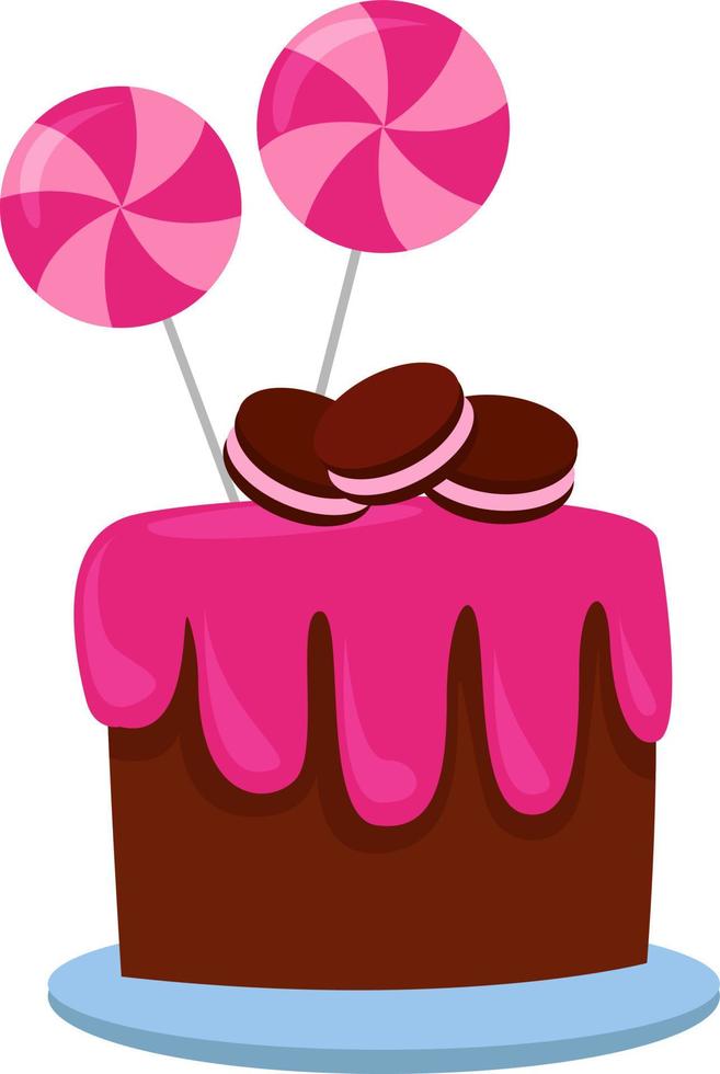 Big pink birthday cake, illustration, vector on a white background.