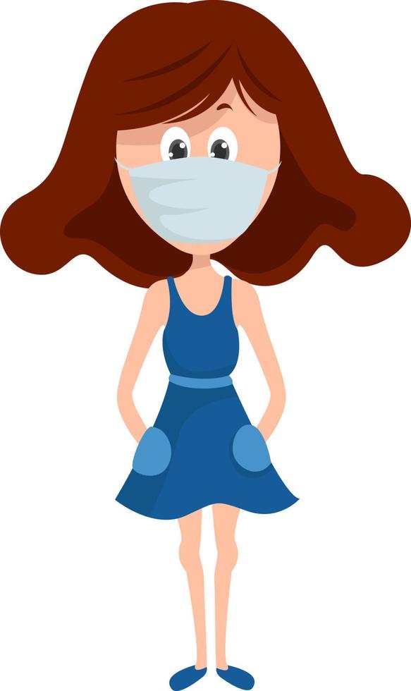 Girl in blue dress, illustration, vector on white background
