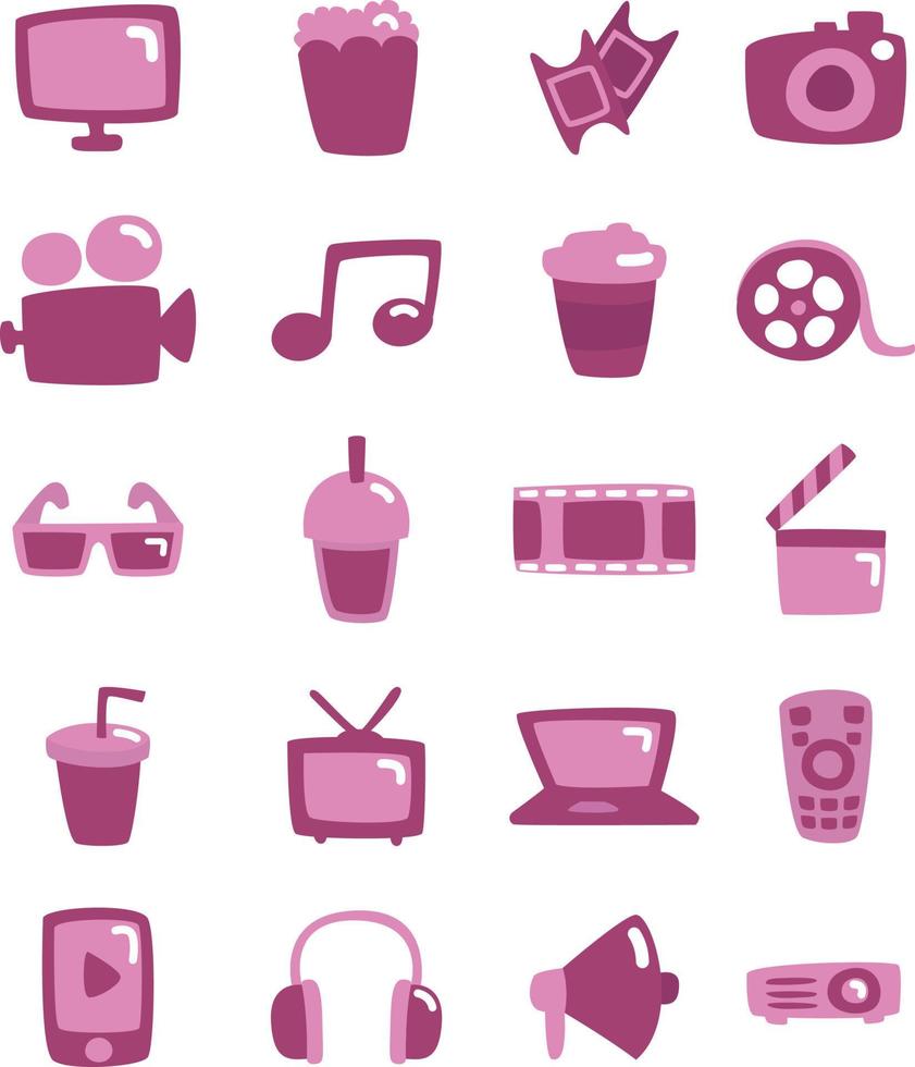 paquete de iconos de película, ilustración, vector, sobre un fondo blanco. vector