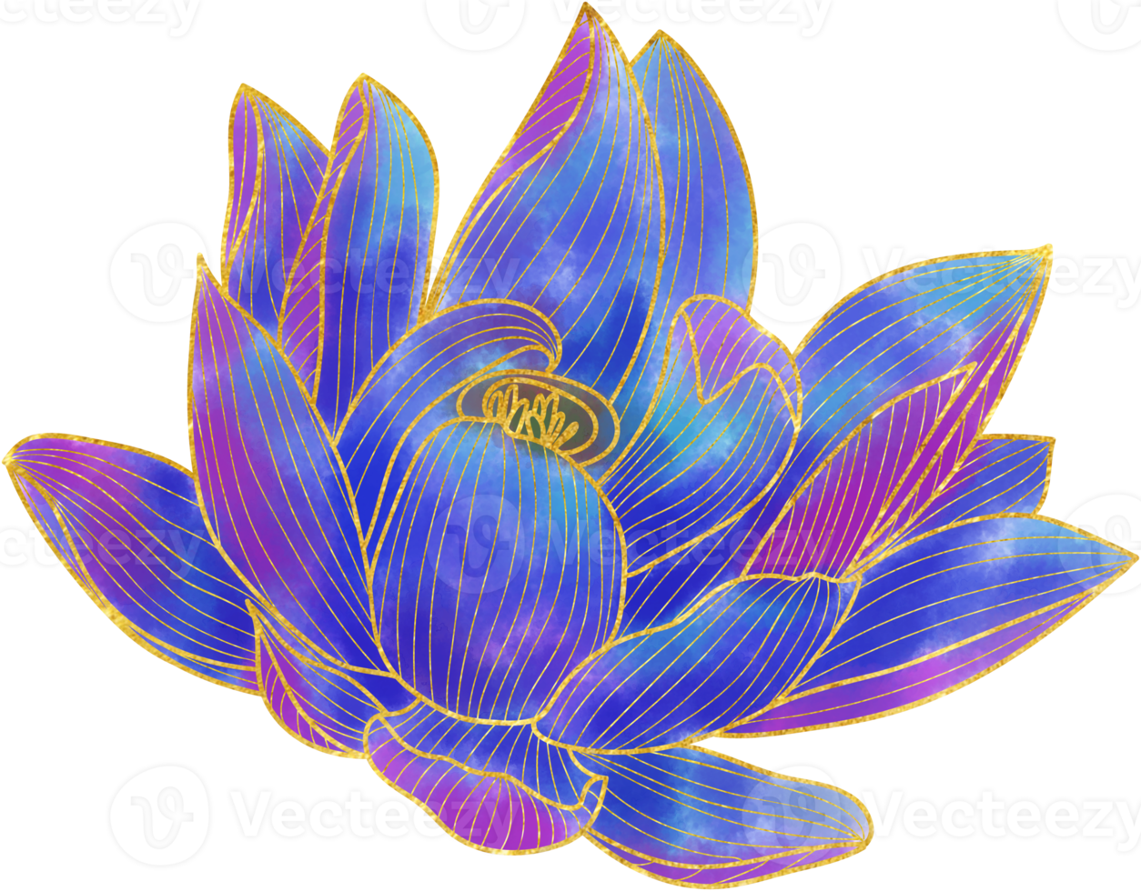 Hand drawn golden lotus flower ornament png