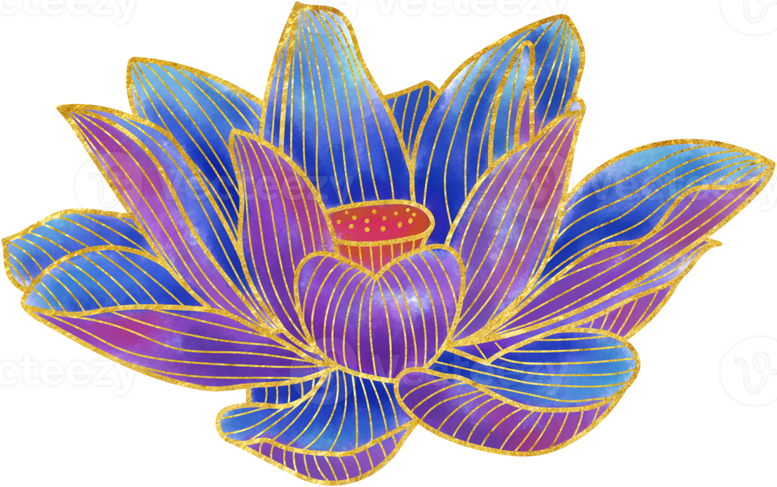 Hand drawn golden lotus flower ornament png