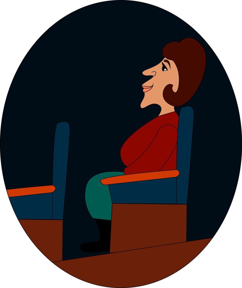 Woman in a theatre, illustration, vector on white background.