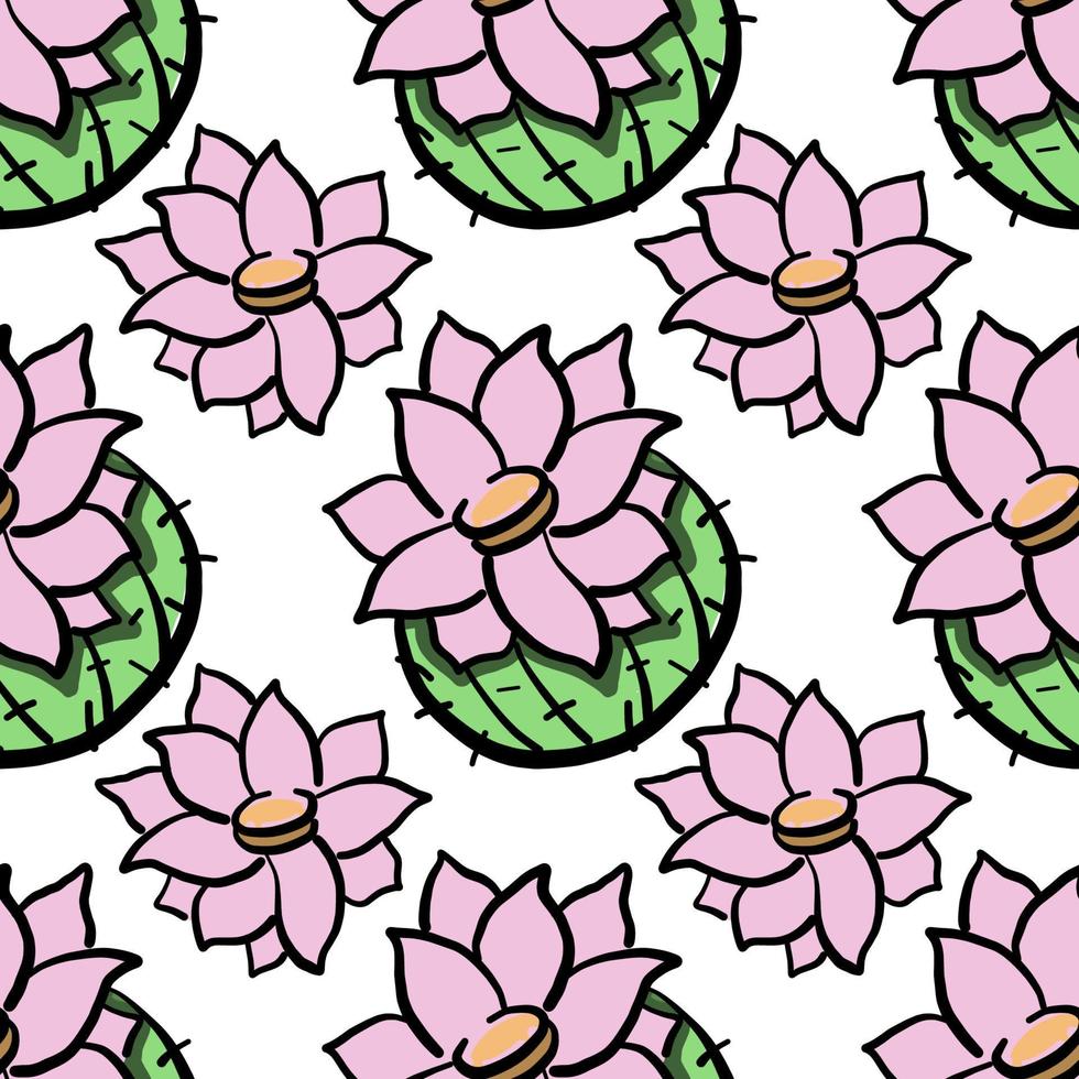 Patrón de cactus con flores, ilustración, vector sobre fondo blanco.