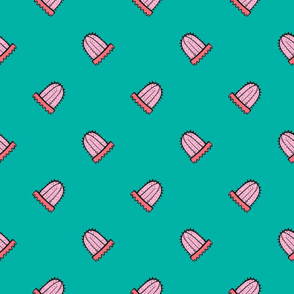 Pink cactus ,seamless pattern on green background. vector