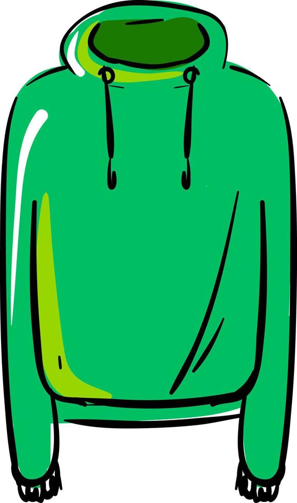 Green hoodie, illustration, vector on white background.