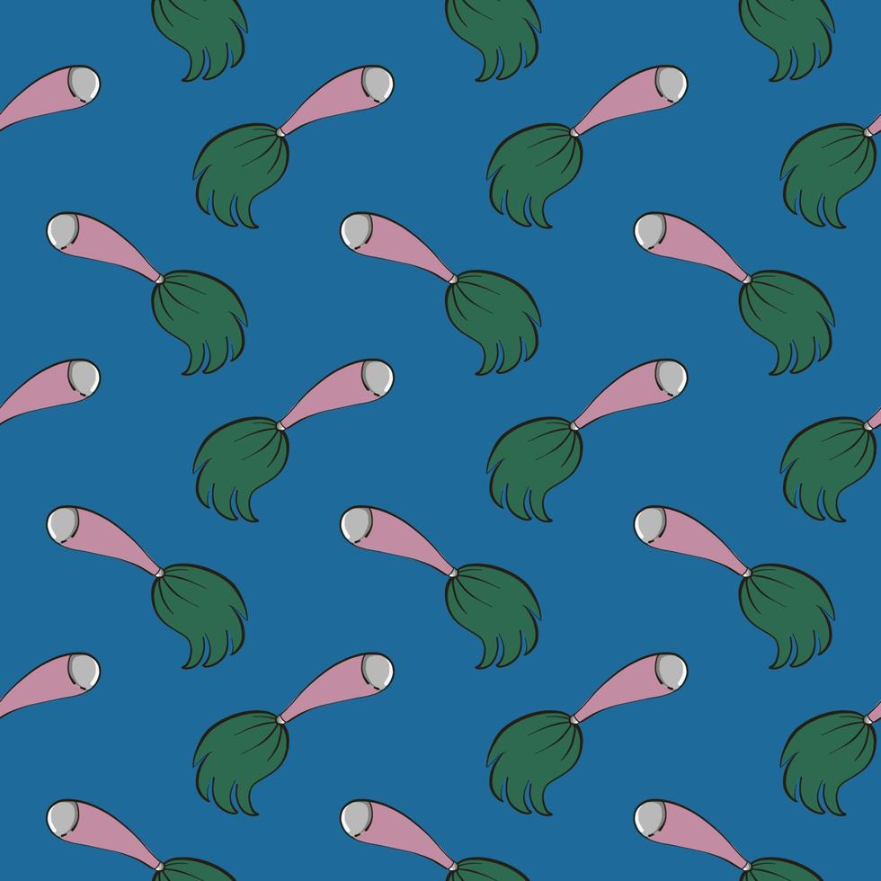 Green brooms,seamless pattern on dark blue background. vector