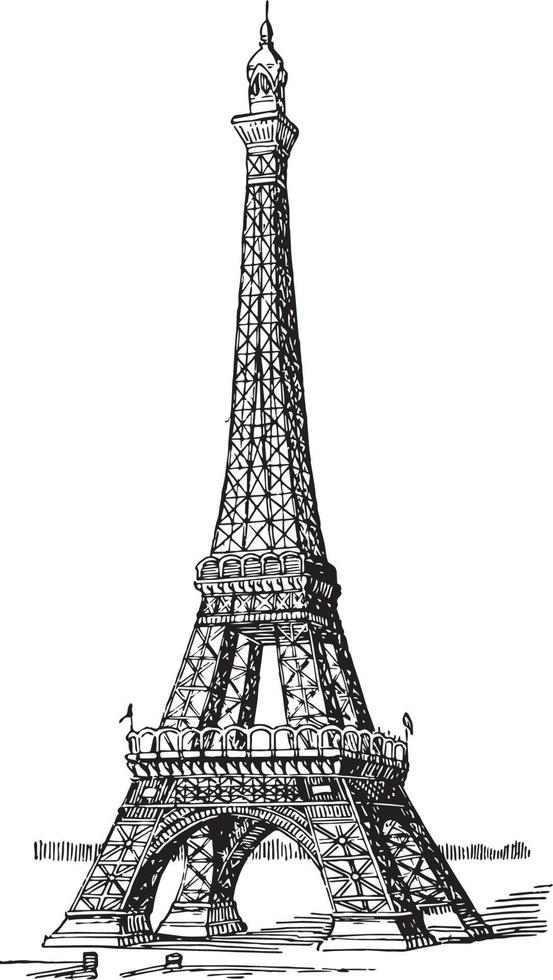 Eiffel Tower, first and second levels,  vintage engraving. vector