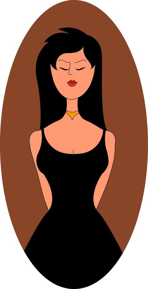 Woman in black dress, illustration, vector on white background.