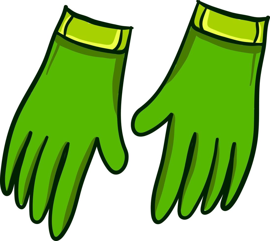 Green gloves, illustration, vector on white background.