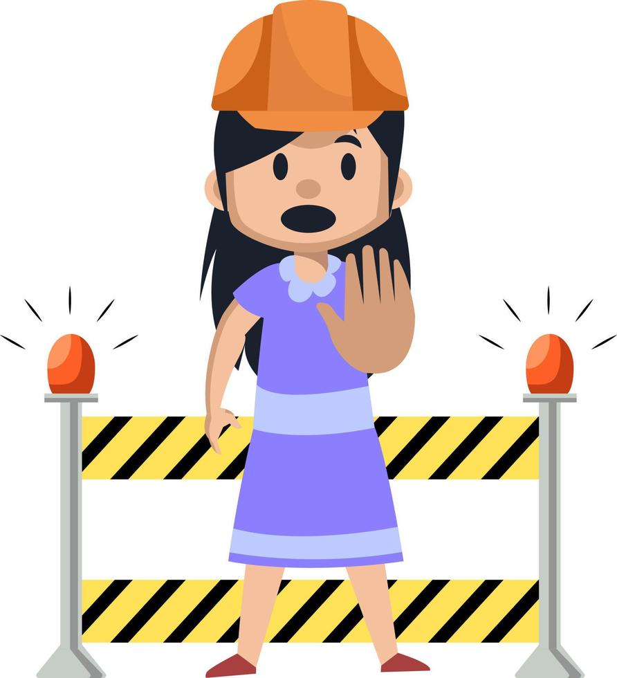 Girl on a working construction, illustration, vector on white background.