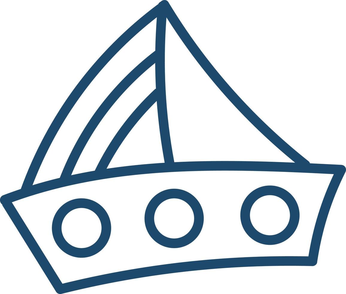 Blue small ship, illustration, vector on white background.