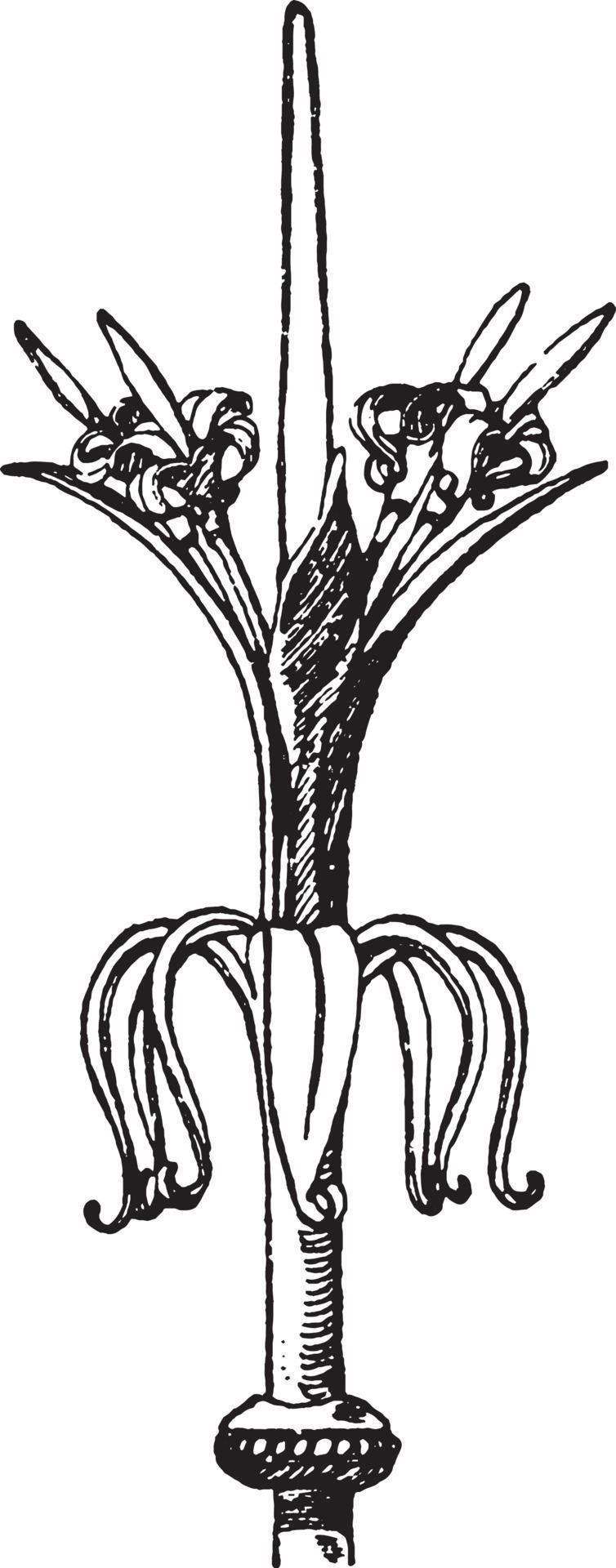 Spanish Trellis Gate Finial, peak , vintage engraving. 13520605 Vector
