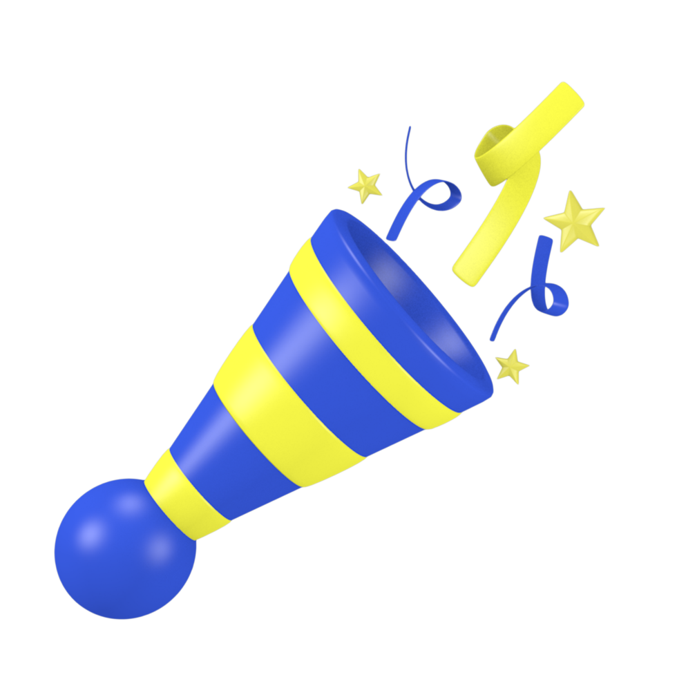 3d rendering cute new year party icon Trumpet Party png