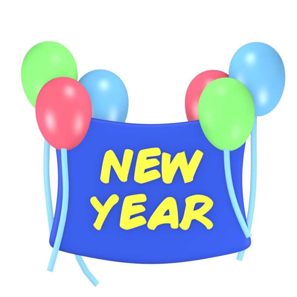 3d rendering cute new year party icon New Year banner png