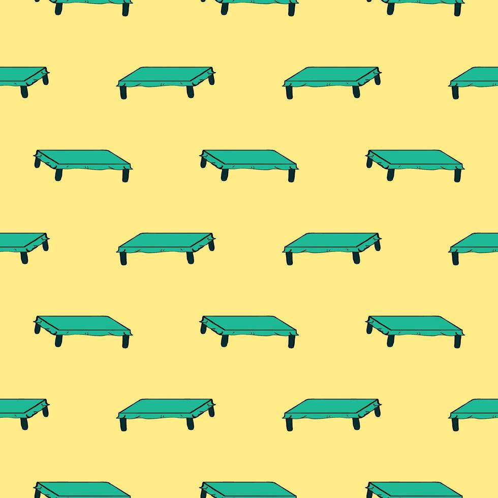 Green tables,seamless pattern on yellow background. vector