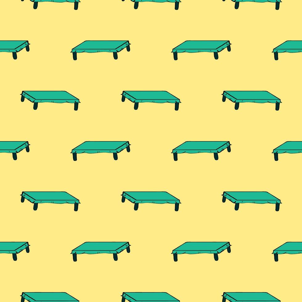 Green tables,seamless pattern on yellow background. vector