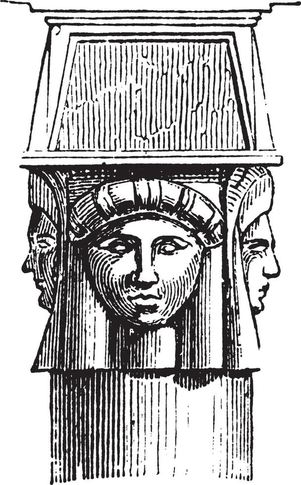 capital en el templo de denderah, templo, grabado antiguo. vector