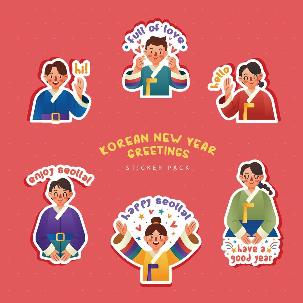 Seollal a Korean New Year Greetings Sticker Pack vector