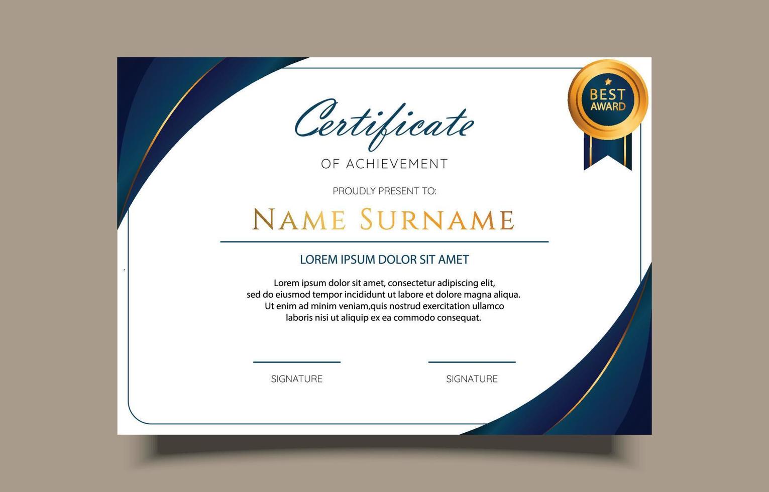 Professional Certificate Of Achievement with Blue and Gold Design vector