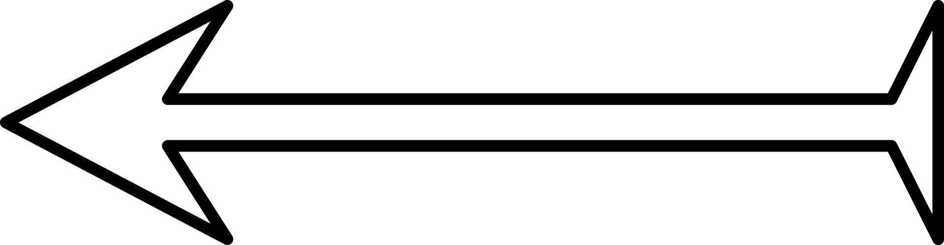 Small simple white arrow with a tail and black outline pointing to the left, illustration, vector on white background.