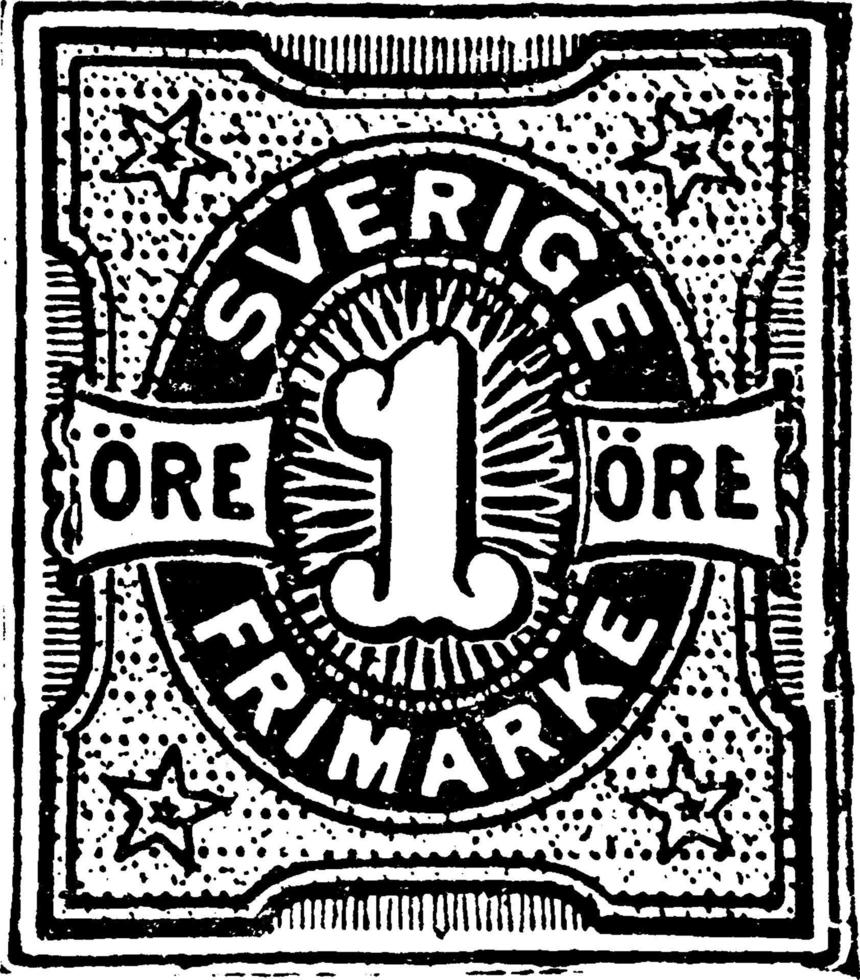 Sweden 1 Ore Stamp, 1892, vintage illustration vector