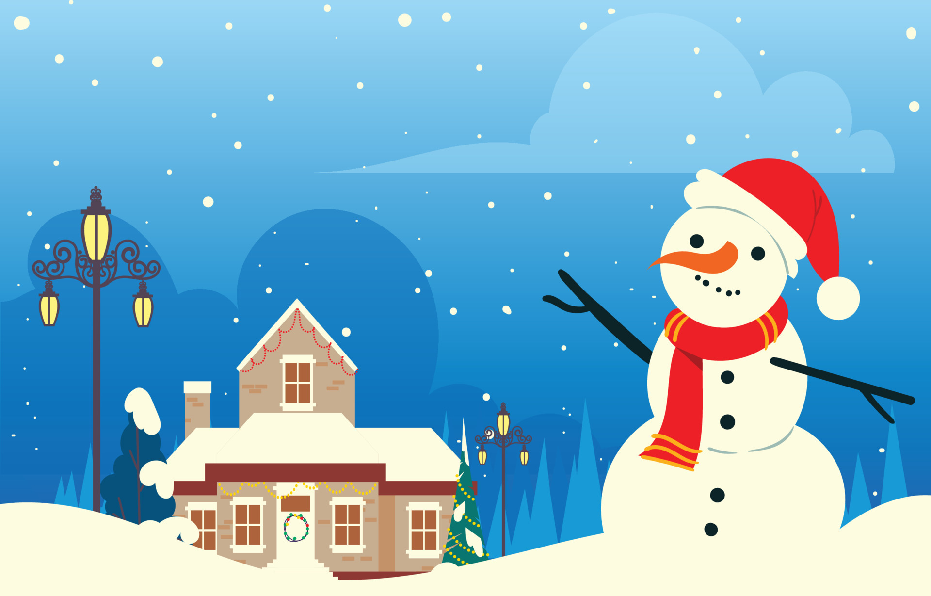 Snowman at The Christmas Night 13521187 Vector Art at Vecteezy