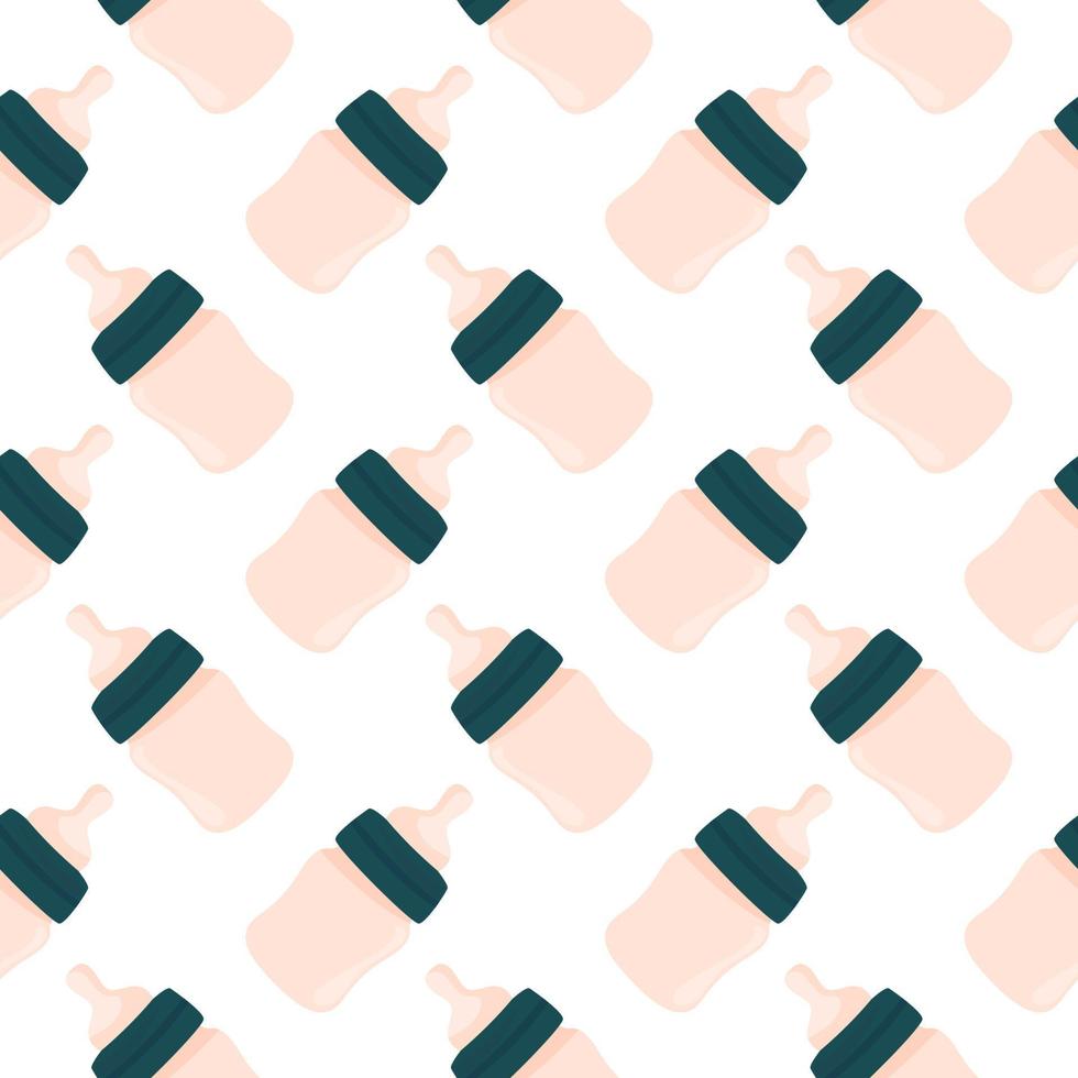 Pink baby bottle ,seamless pattern on white background. vector