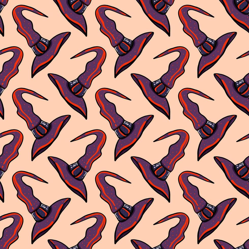 Purple hat, seamless pattern on pink background. vector