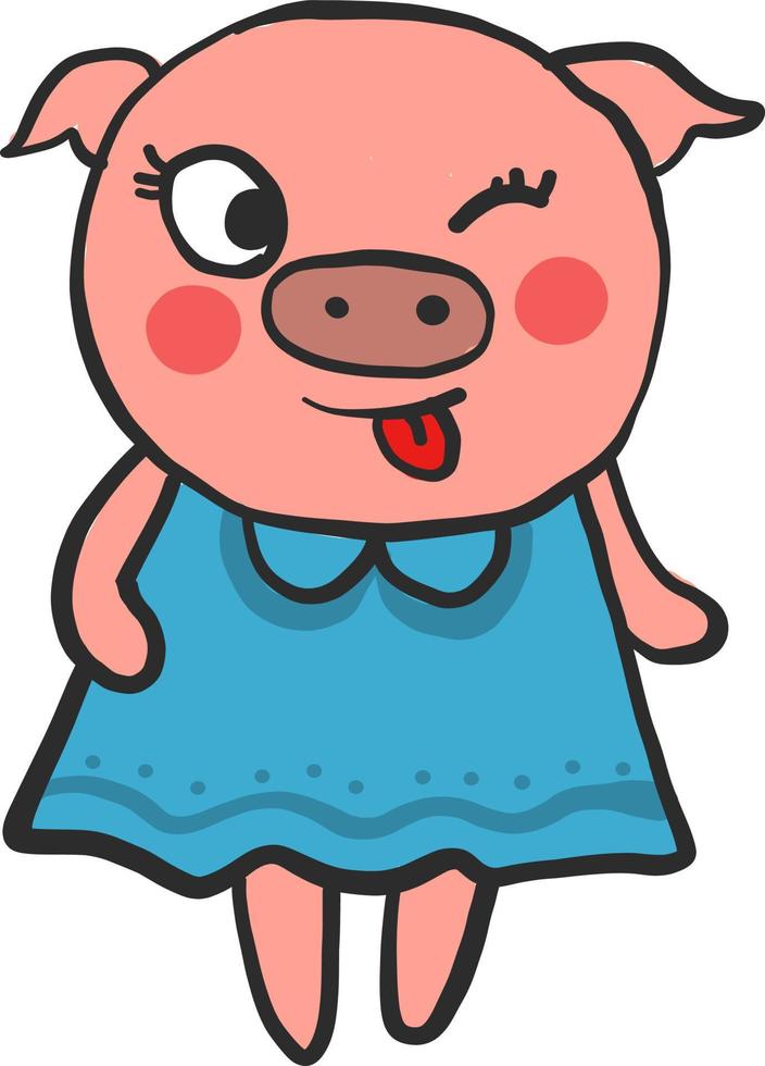 Winking pig, illustration, vector on white background