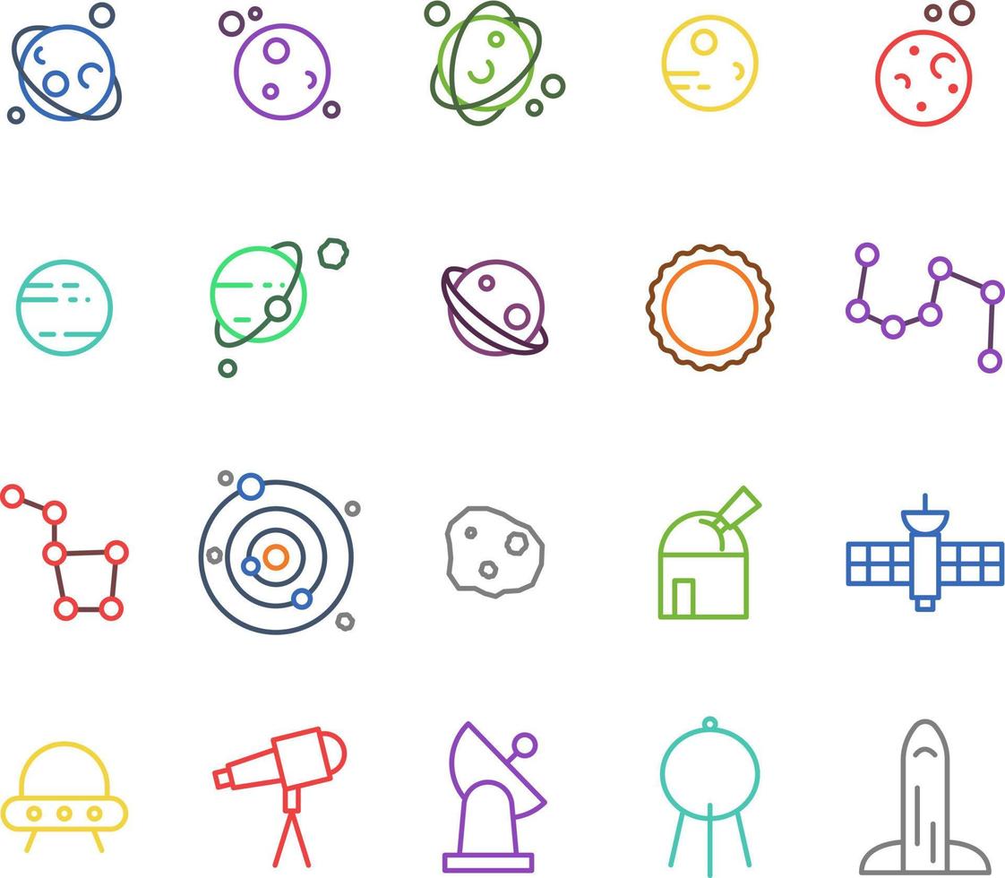 Space icon pack, illustration, vector, on a white background. vector