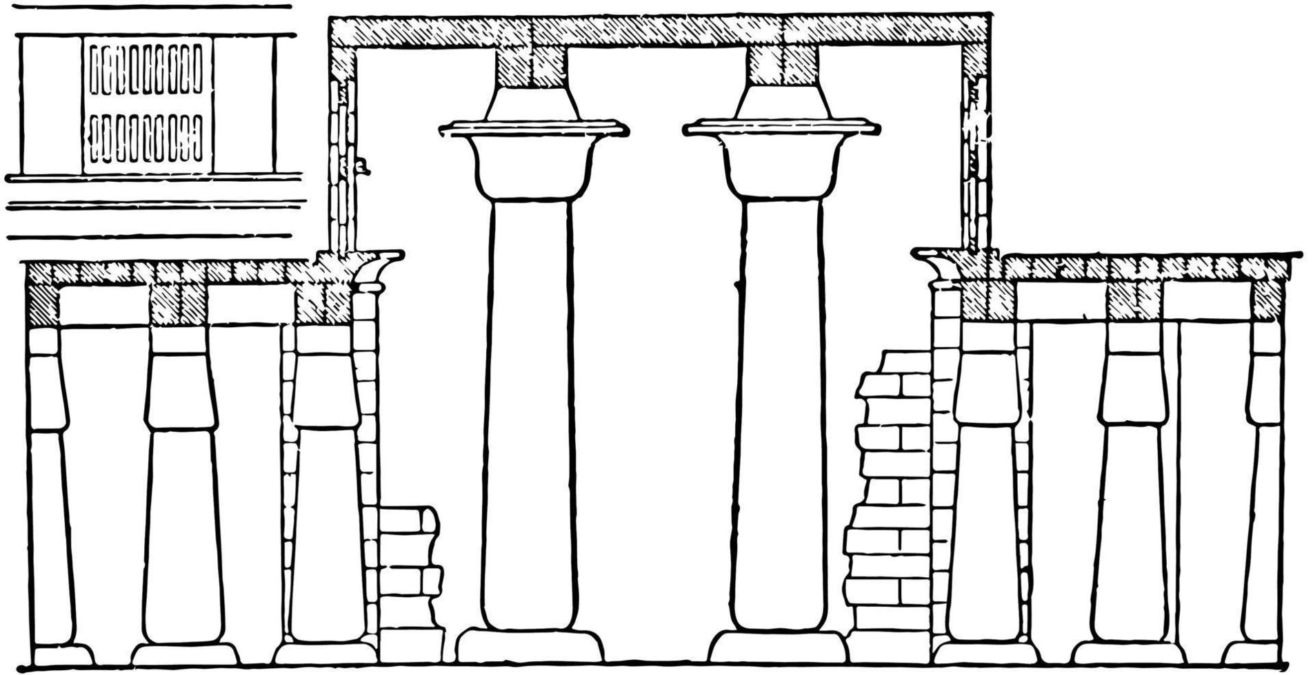 sala de columnas, karnak, ventana del triforio, grabado antiguo. vector