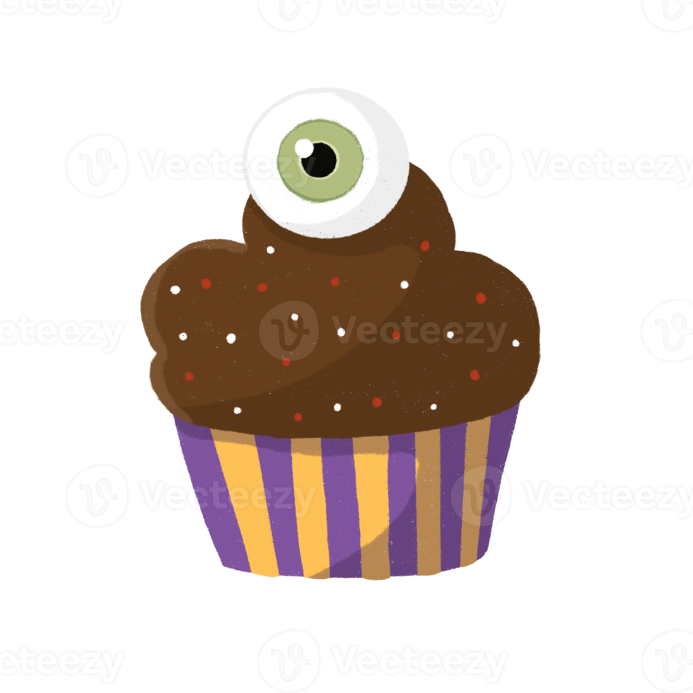 Halloween cupcake with eye ball jelly and chocolate cream. png