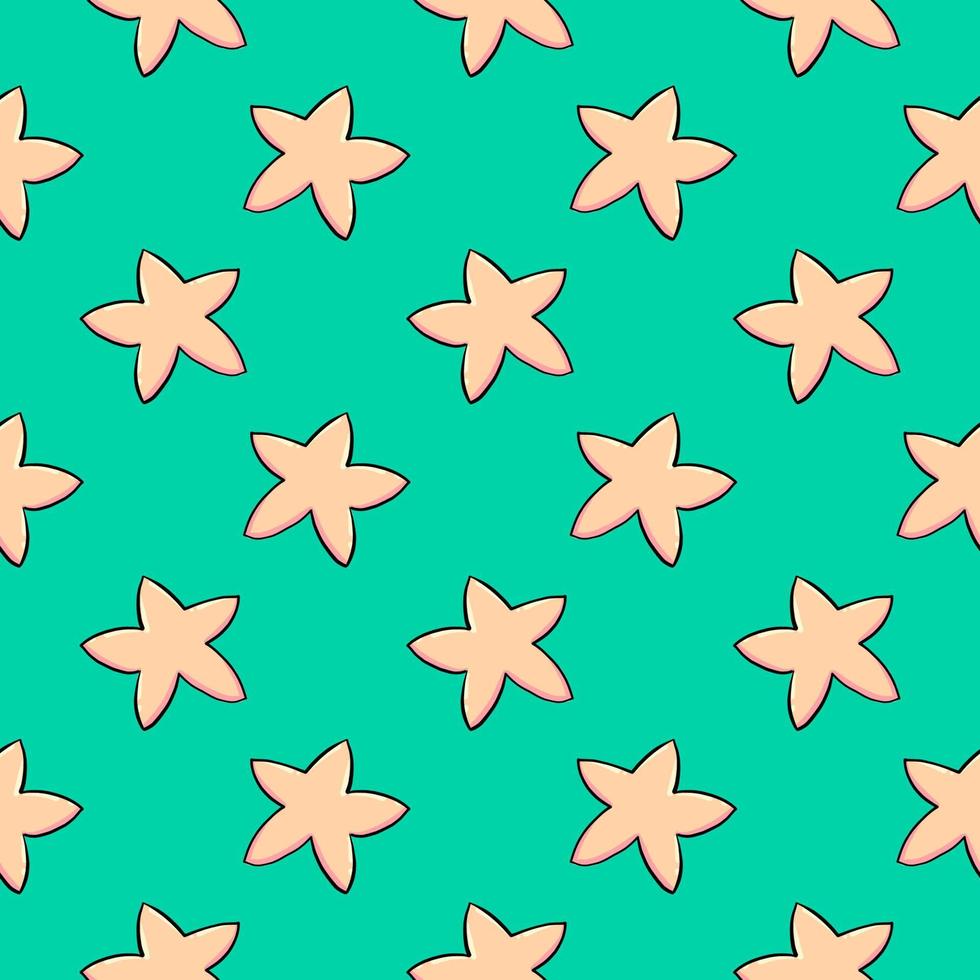 White little stars, seamless pattern on green  background. vector