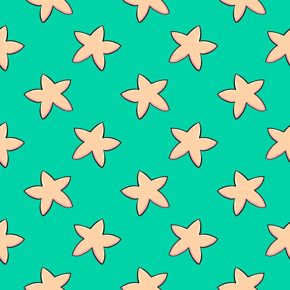 White little stars, seamless pattern on green  background. vector