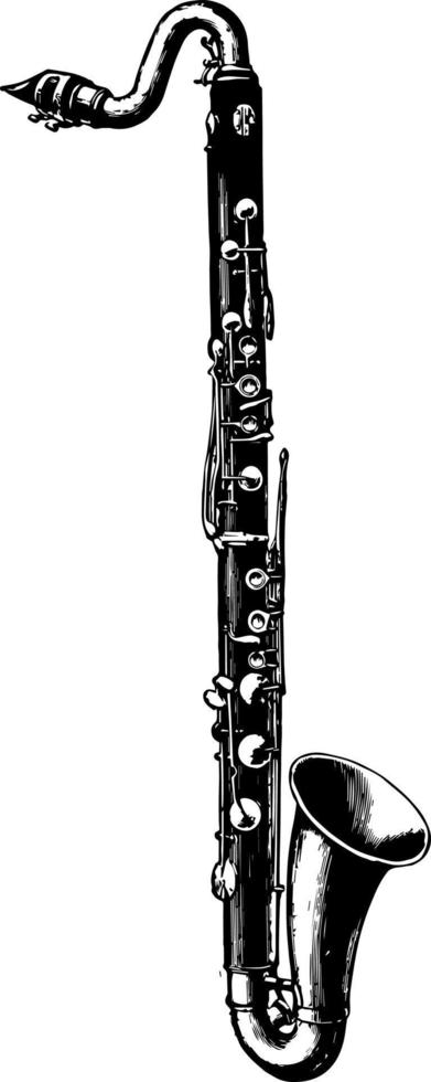 Bass Clarinet, vintage illustration. vector