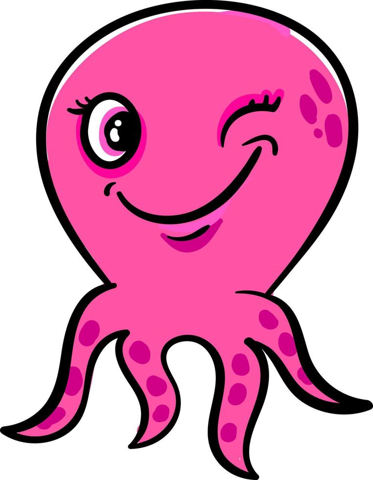 Pulpo guiño, ilustración, vector sobre fondo blanco.