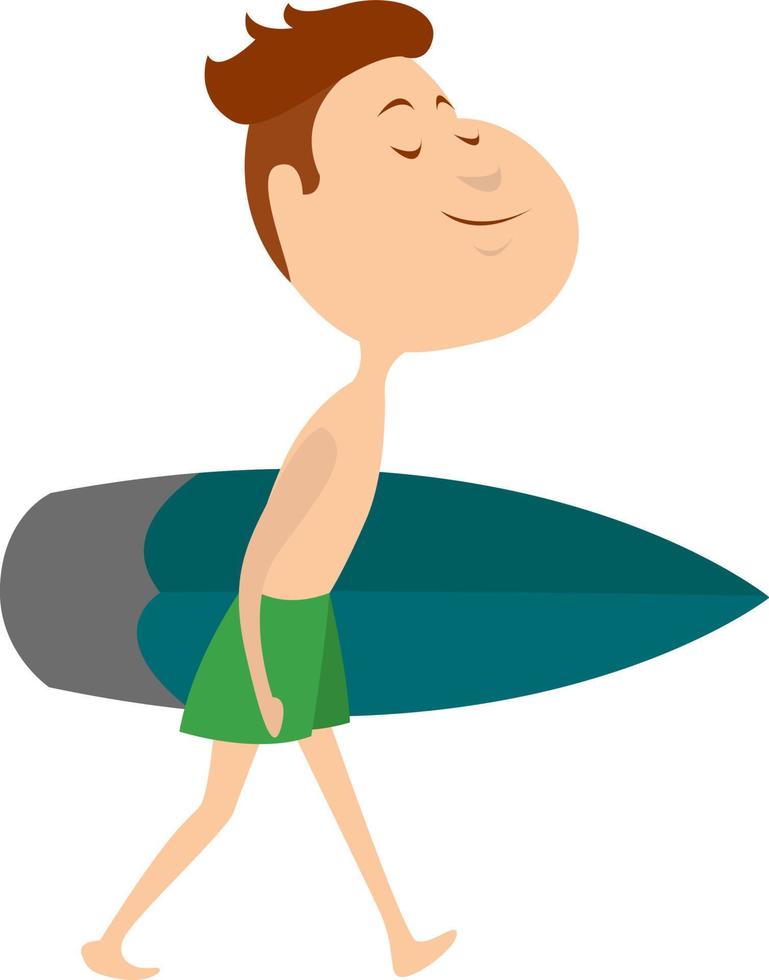 Man with surfing board, illustration, vector on white background