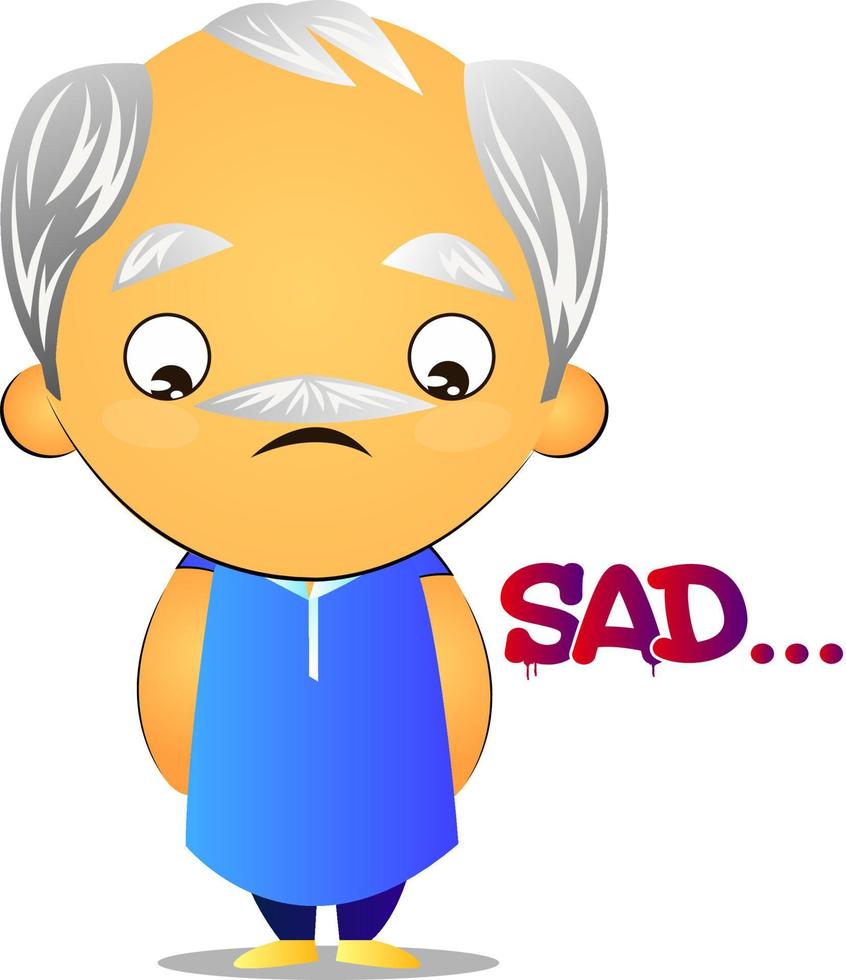 Old man feeling sad, illustration, vector on white background.