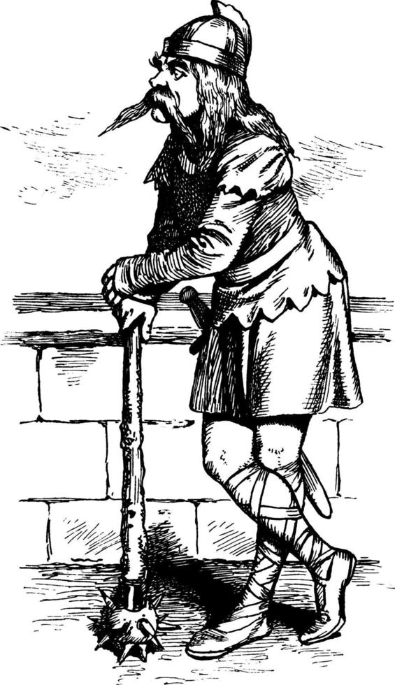 Soldier with Mace, vintage illustration vector