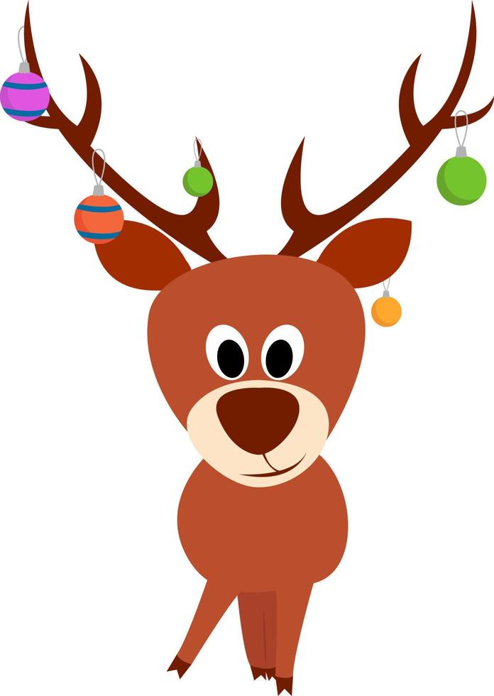 Deer with toys, illustration, vector on white background.