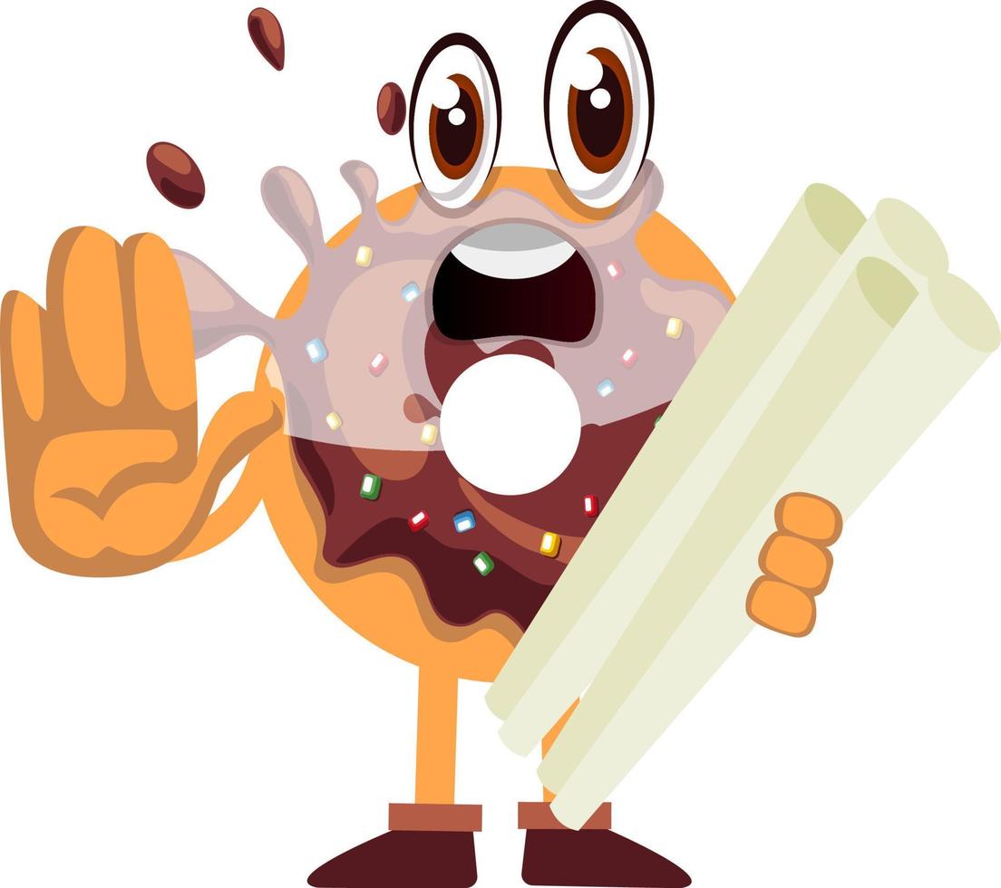 Donut with plans, illustration, vector on white background.