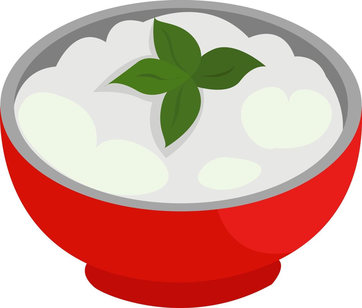 Raita in a bowl, illustration, vector on white background.